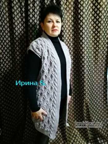 Женская длинная жилетка, вязаная спицами